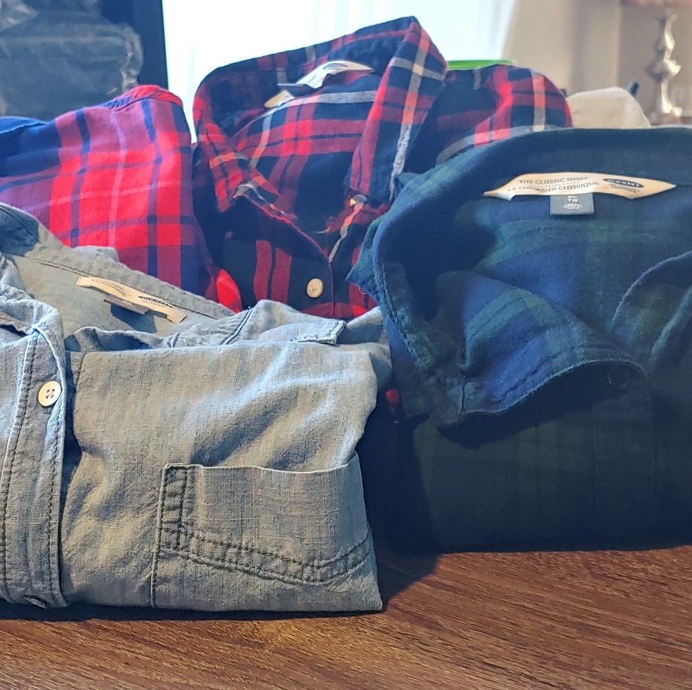 Old Navy Chambray and Flannel 5 Button-Up Bundle